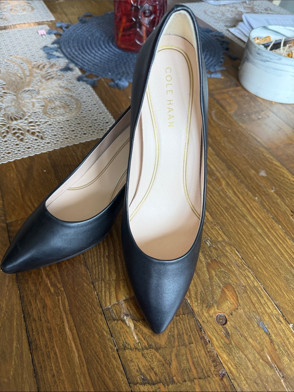 Cole Haan Black Pointed-Toe Leather Pumps